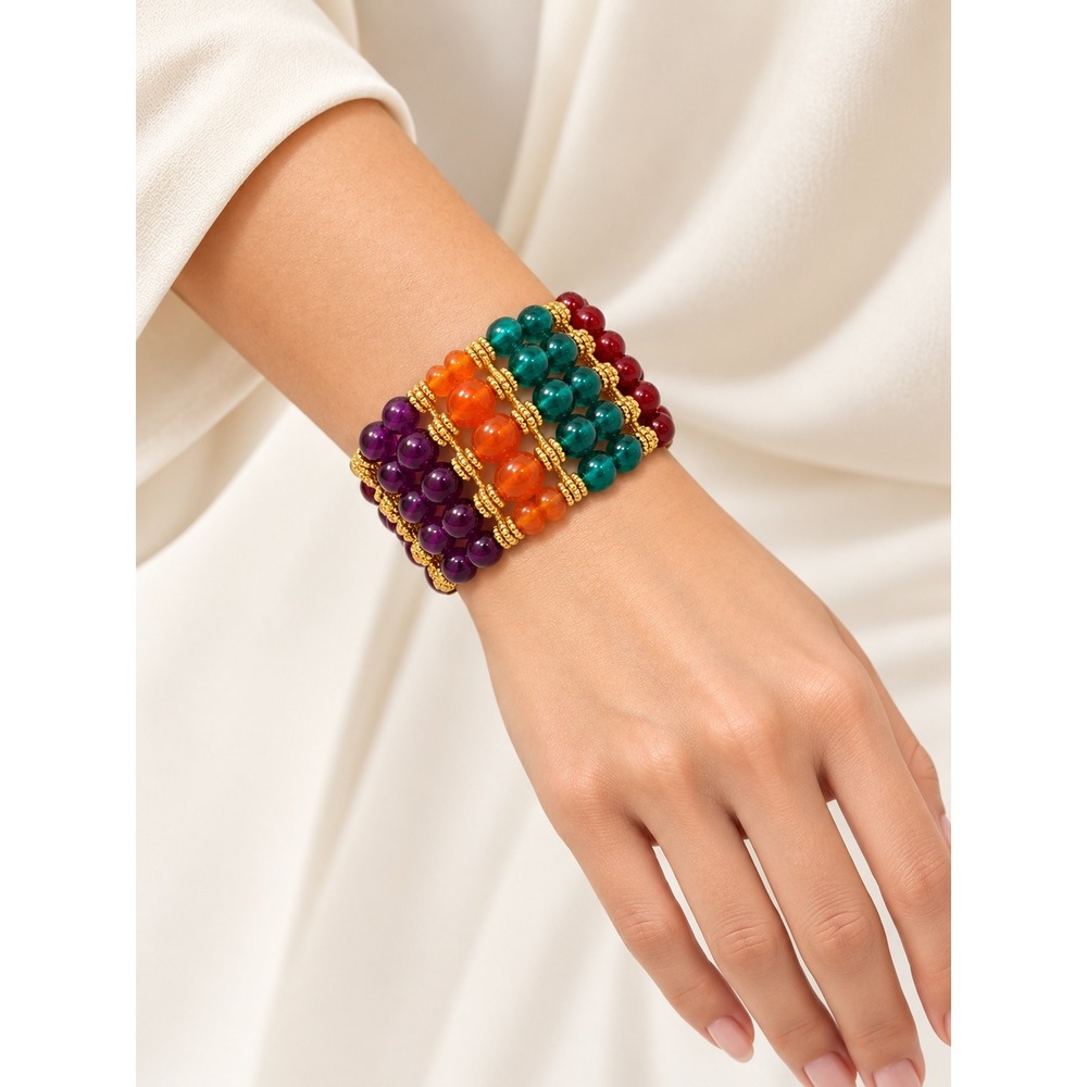 Multi Color Beaded Stretch Fashion Bracelet Orange Green Purple